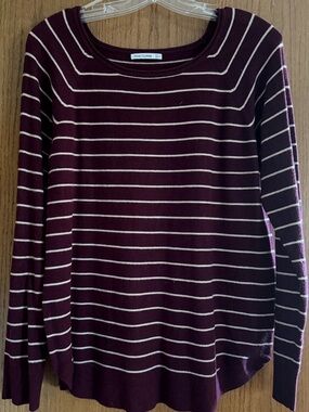 Pink Clover Maroon and White Striped Crewneck Sweater